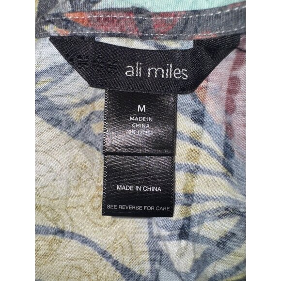 Ali Miles Floral V-Neck Tunic Top Soft Multicolor Asymmetrical Tie Front Casual - Picture 6 of 10